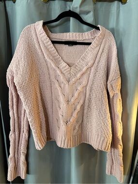 F 21 + Women's Chunky Cable V-Neck Sweater - Light Pink 0X